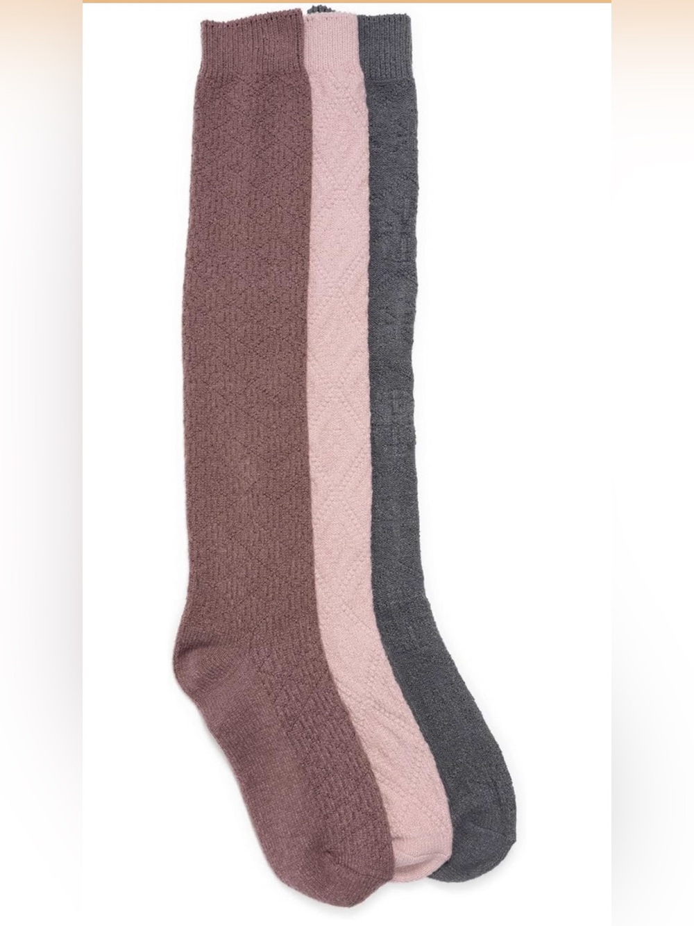 NWT Muk Luks 3-Pack Knee-High Socks - Muted Tones- Burgundy, Blush, Charcoal